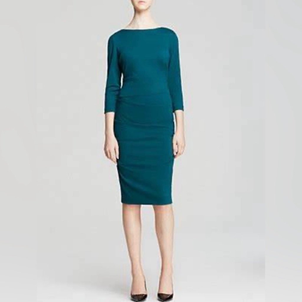 Nicole Miller Artelier Womens Christina Ponte Ruched Dress Green Bodycon Size M